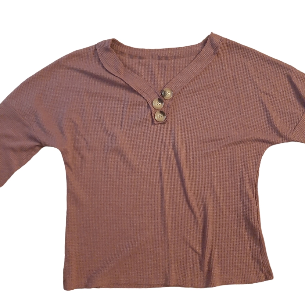 Rose Waffle Knit Long Sleeve Shirt Size Large